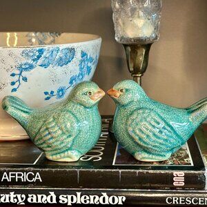 Turquoise Crackle Glaze Pottery Birds